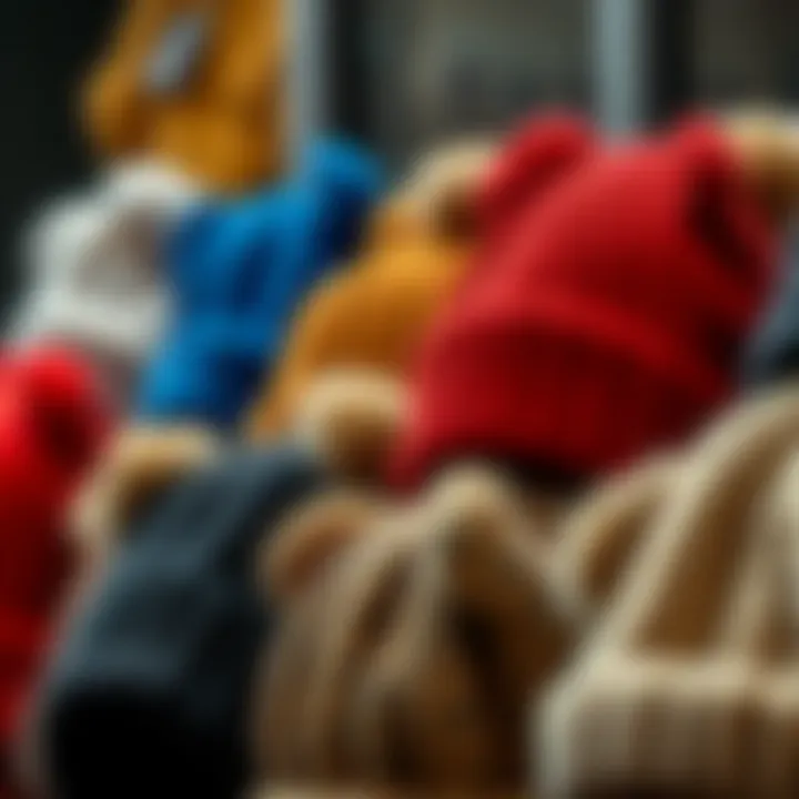 An assortment of bear ear beanies in different colors and designs