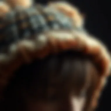 A close-up of the bear ear beanie texture and details