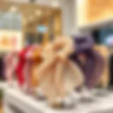 Elegant chiffon scrunchie in various colors on a stylish display