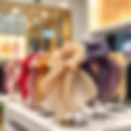 Elegant chiffon scrunchie in various colors on a stylish display