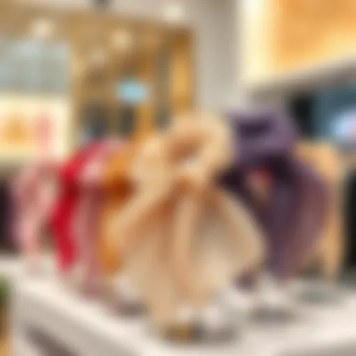 Elegant chiffon scrunchie in various colors on a stylish display