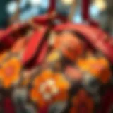 A close-up view showcasing the intricate floral patterns on the Coach bag.