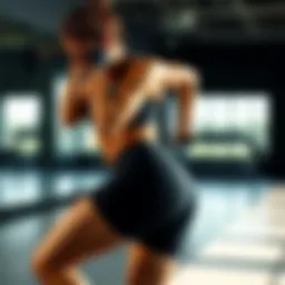 Dynamic action shot of a woman wearing biker shorts during a workout