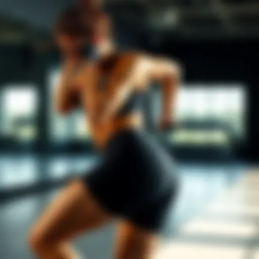 Dynamic action shot of a woman wearing biker shorts during a workout