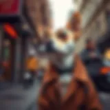 A fashionable dog wearing a stylish coat in a city setting