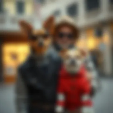 A pet owner and their dog showcasing matching outfits