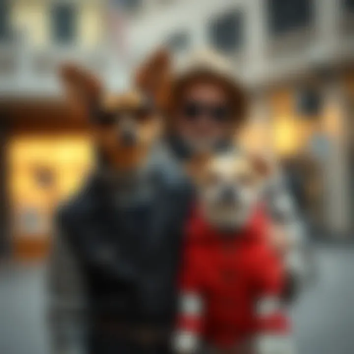 A pet owner and their dog showcasing matching outfits