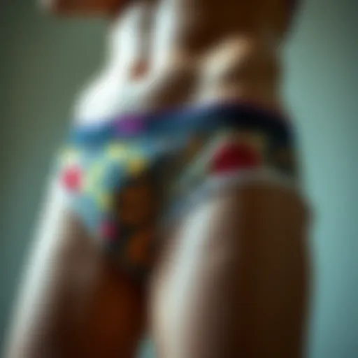 A close-up view of custom-designed underwear featuring unique patterns and colors.