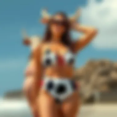 Artistic representation of cow-inspired swimwear designs