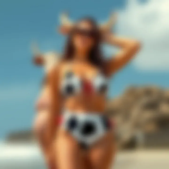 Artistic representation of cow-inspired swimwear designs