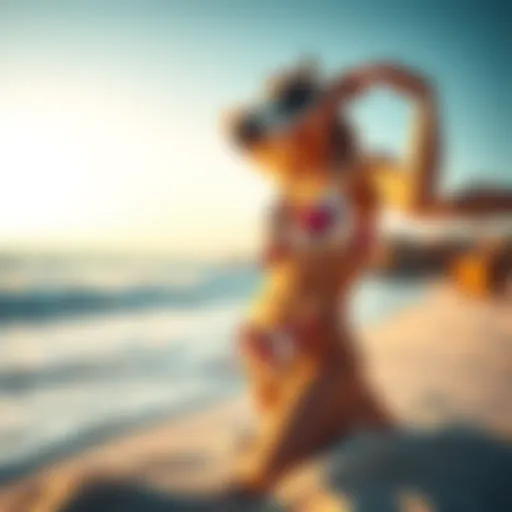 Playful Cow Bikini on the Shore A vibrant cow bikini design on a sandy beach