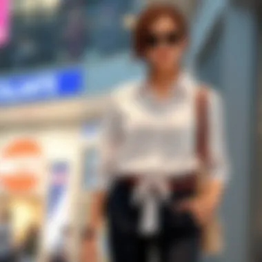 Casual styling of a white uniform blouse with accessories