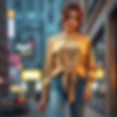 Casual daytime look featuring a tie waist long sleeve top with jeans