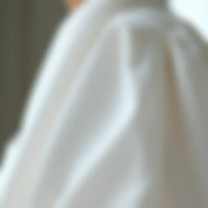 Close-up of fabric texture and design details of a white blouse