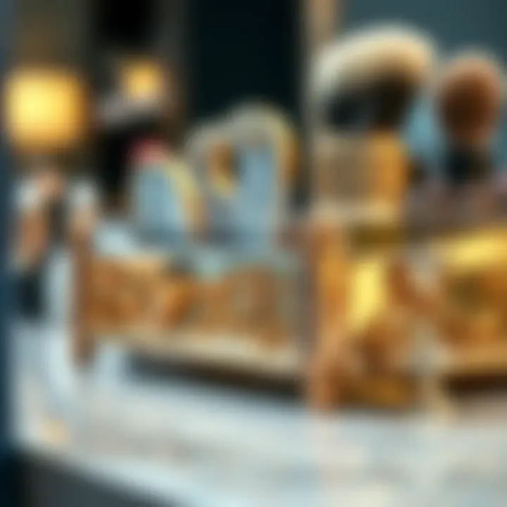 Close-up of a decorative mirrored organizer with intricate design