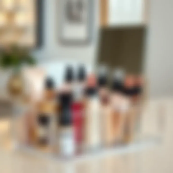 Elegant mirrored cosmetic organizer displaying beauty products