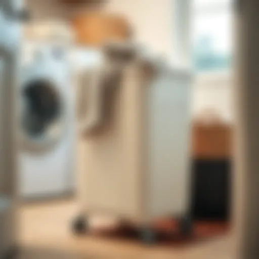 Stylish Portable Laundry Basket Stylish portable laundry basket with wheels in a modern laundry room