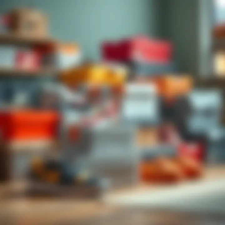 Various design variations of hard plastic shoe boxes