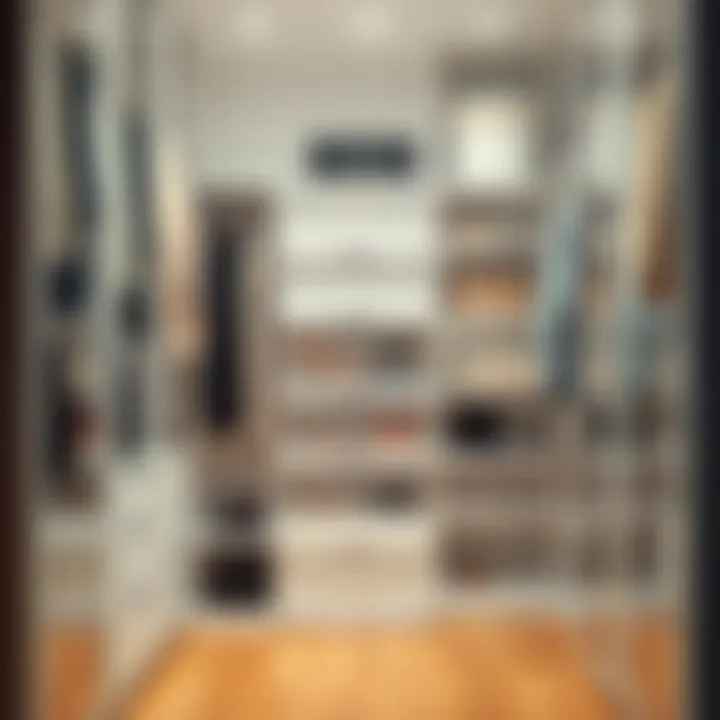 Elegant arrangement of hard plastic shoe boxes in a stylish wardrobe