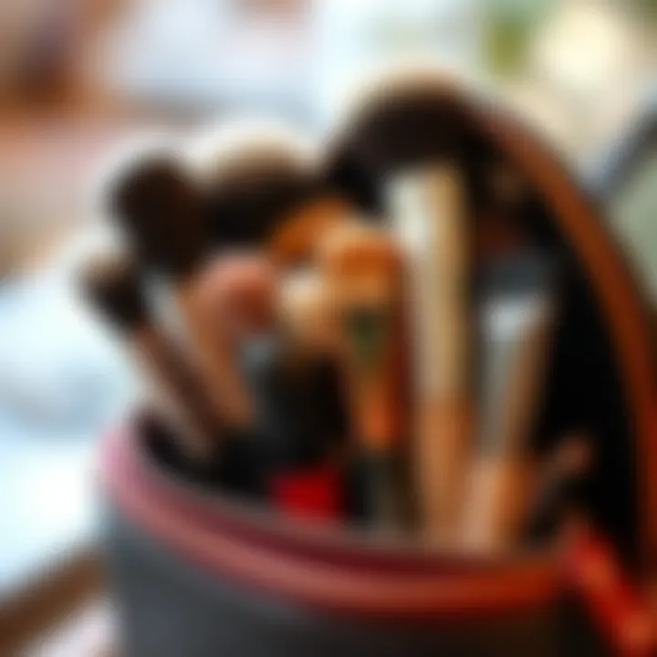 Mini Brushes in a Stylish Makeup Bag Various mini brushes in a stylish makeup bag