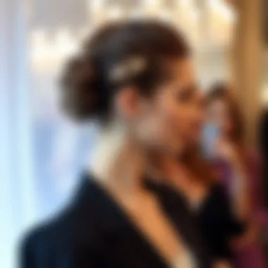 A model wearing a massive claw clip in an elegant hairstyle at a fashion event