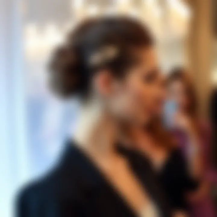 A model wearing a massive claw clip in an elegant hairstyle at a fashion event