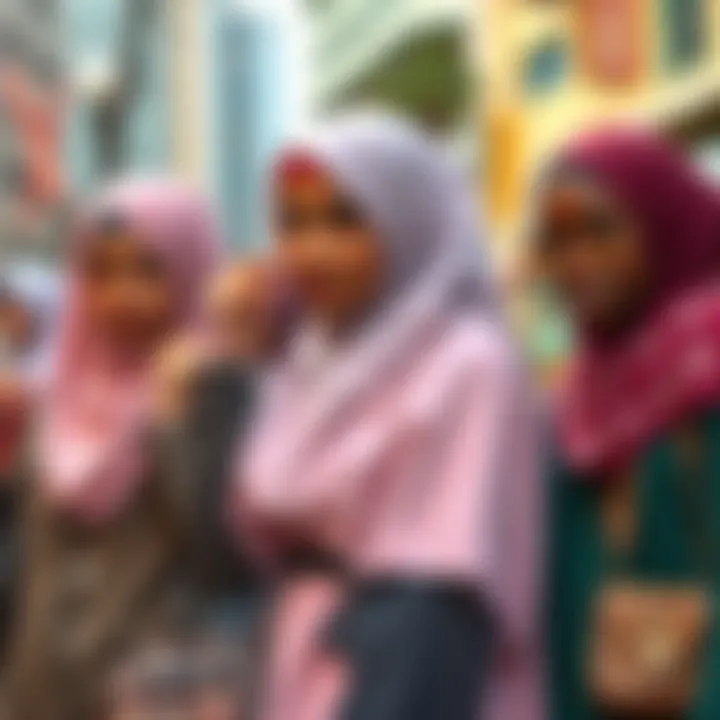 Community members showcasing instant hijab in urban setting