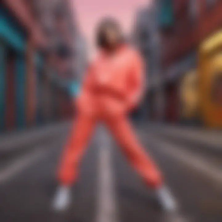 Vibrant neon tracksuit displayed against a colorful urban backdrop