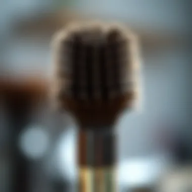 Close-up of a professional haircutting brush with unique bristle design