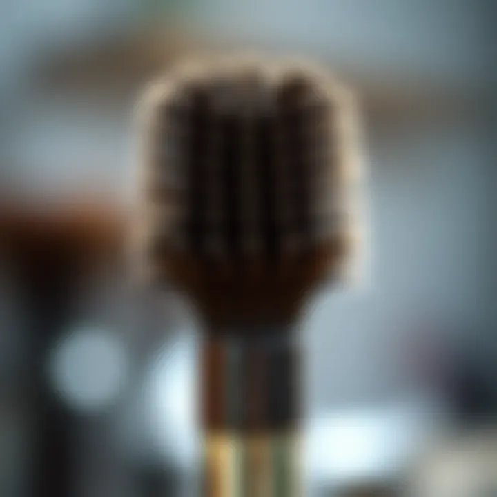 Close-up of a professional haircutting brush with unique bristle design