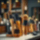 Various types of haircutting brushes displayed on a salon counter