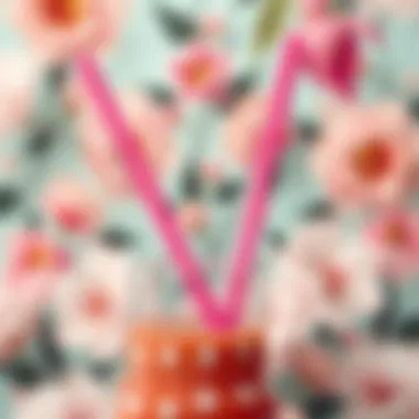 Trendy Floral Design with Pink Straw Stylish pink reusable straw with a floral background