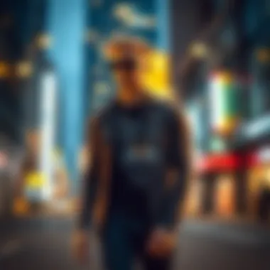 Fashionable outfit featuring wolf t-shirt in an urban setting