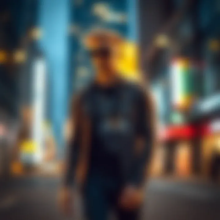 Fashionable outfit featuring wolf t-shirt in an urban setting