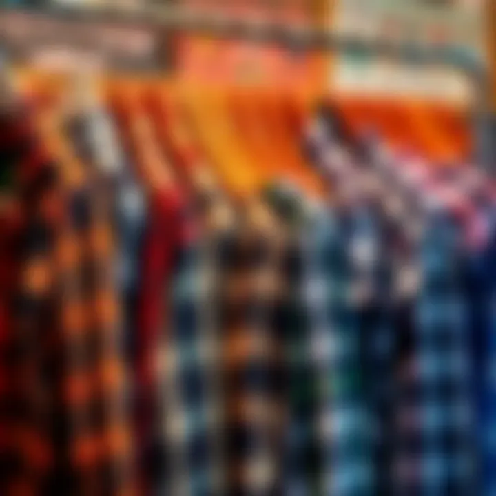 Diverse Styles of Plaid Shirts An array of plaid shirts in various colors and styles hanging on a rack