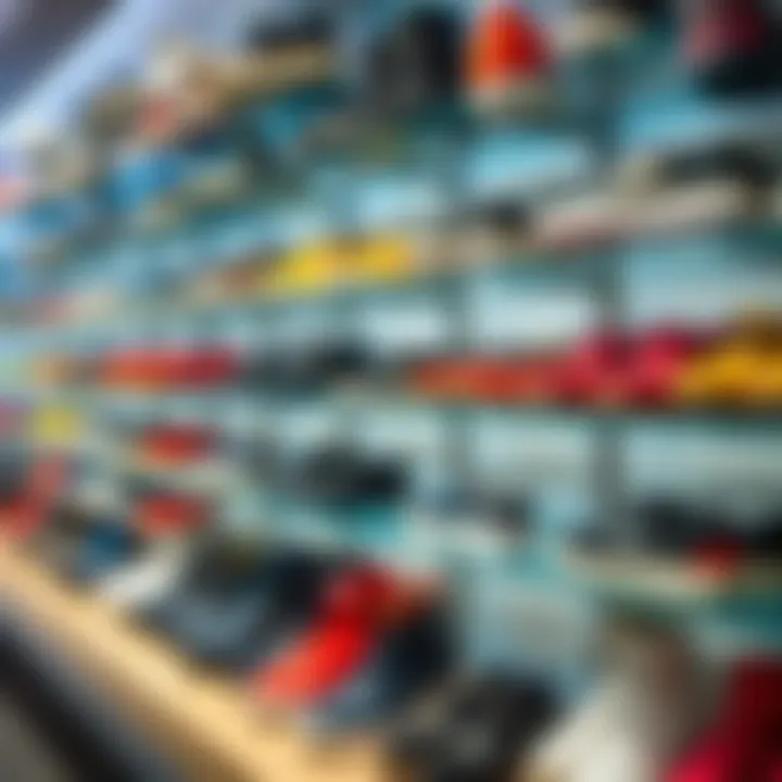 Organized shoe display emphasizing color coordination