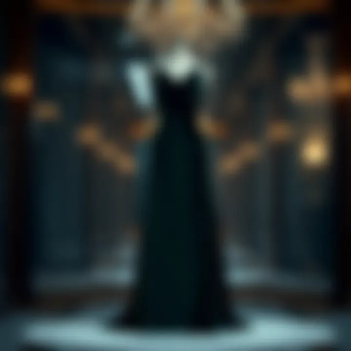 Luxurious deep green velvet ballgown on a mannequin