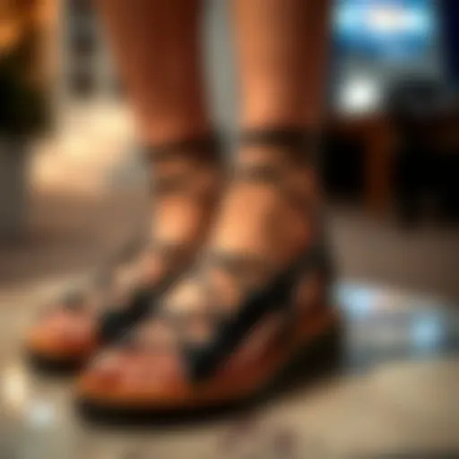 Aesthetic Appeal of Strappy Chunky Sandals Elegant black strappy chunky sandals on a stylish surface
