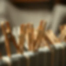 Historical depiction of traditional clothes pins used in laundry