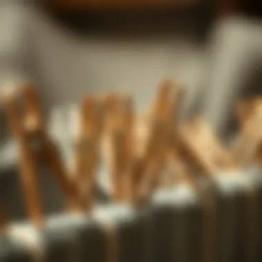 Historical depiction of traditional clothes pins used in laundry