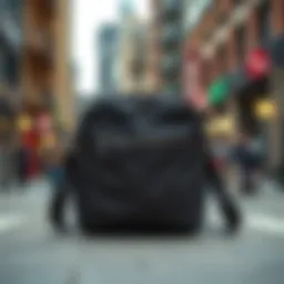 Stylish lunch bag with crossbody strap in urban setting