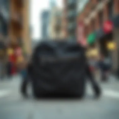 Stylish lunch bag with crossbody strap in urban setting