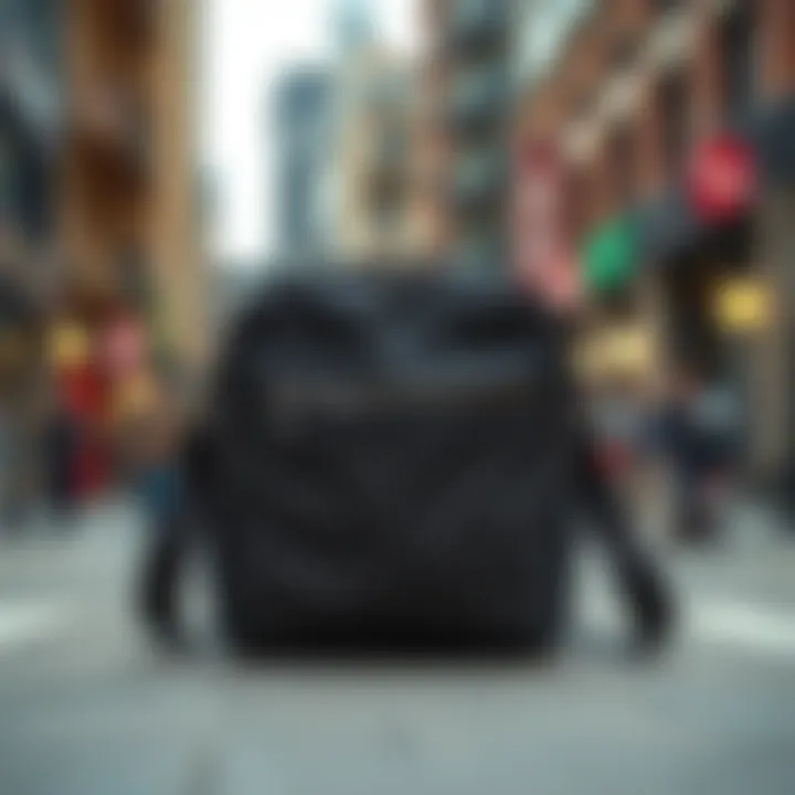 Stylish lunch bag with crossbody strap in urban setting