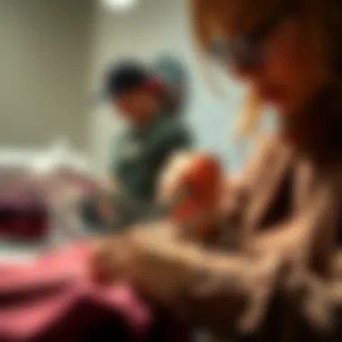 Fashion designer using round nose scissors on fabric