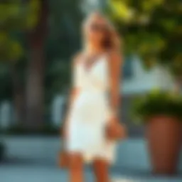 Elegant short white dress styled with statement accessories