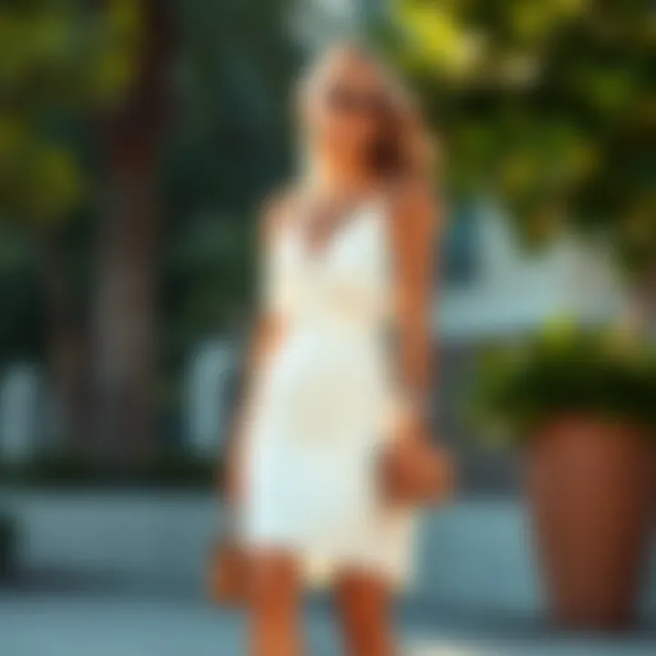 Elegant short white dress styled with statement accessories