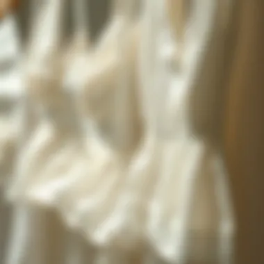 Close-up of fabric textures of short white dresses