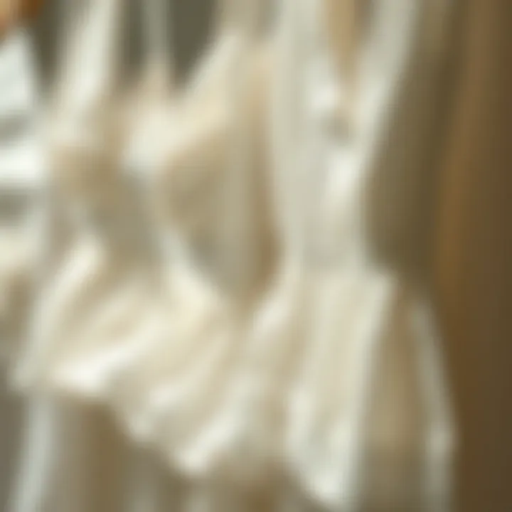 Close-up of fabric textures of short white dresses