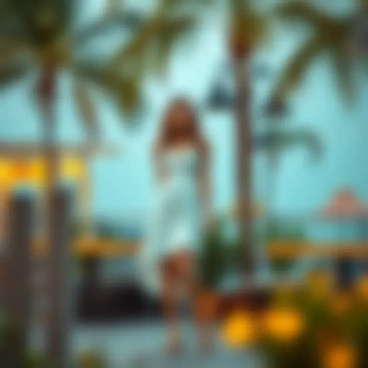 Casual outdoor setting featuring a short white dress