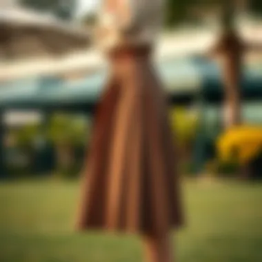 Elegant belted pleated skirt showcased in an outdoor setting